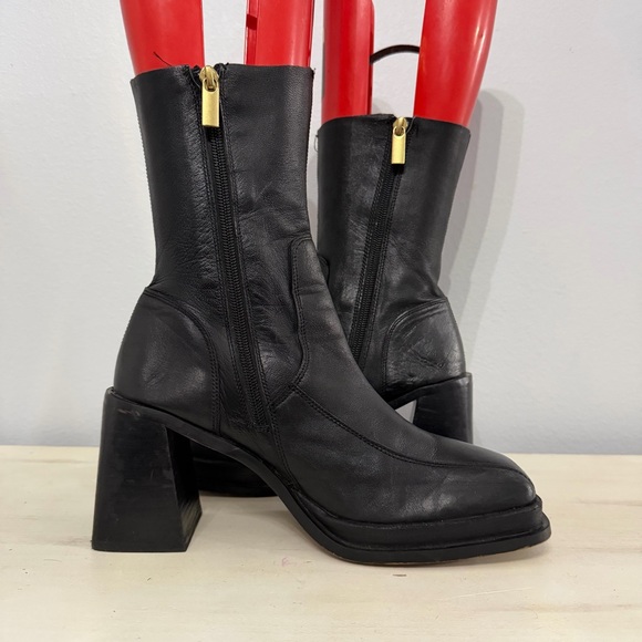 ASOS Black Leather Y2K Heeled Boots - Picture 2 of 9